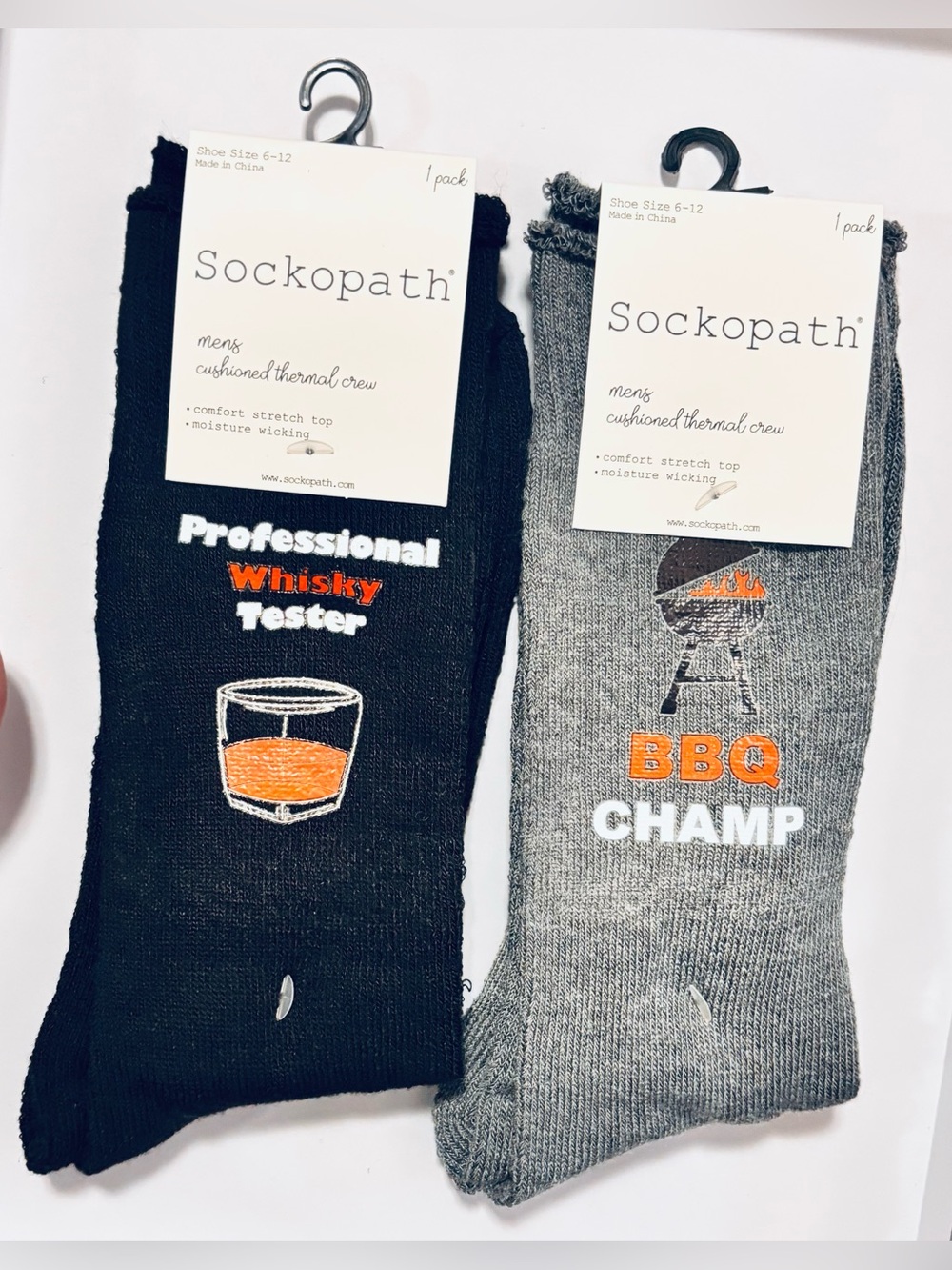 Sockopath Men’s Themed Thermal Crew Socks: Whiskey Tester & BBQ Champ